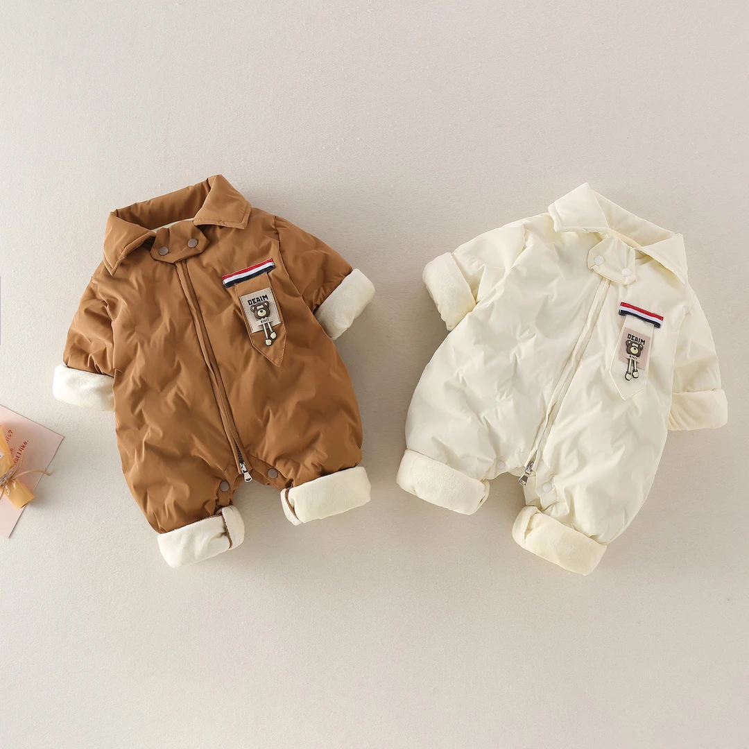 婴幼儿A类加绒加棉连体衣深秋冬季棉服三防面料可爱户外衣服