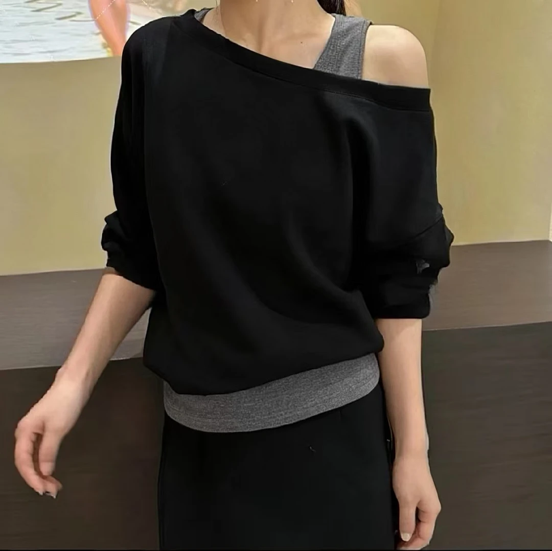 【囍儿】气质显瘦百搭小众设计感背心上衣假两件B218