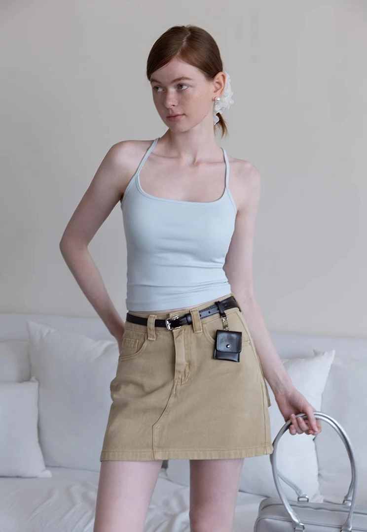 短款U领美背辣妹吊带背心女2025夏季新款气质修身显瘦短款小上衣