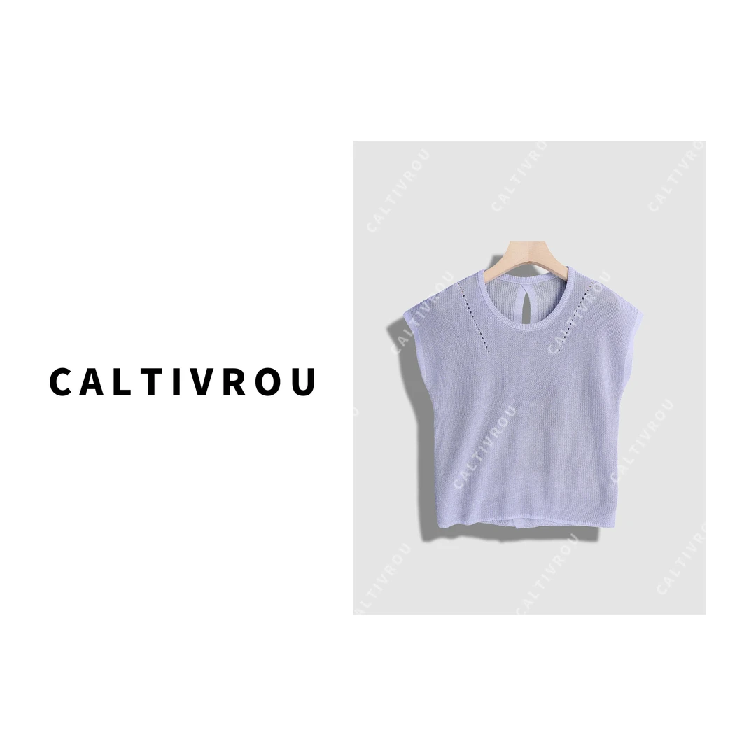 Caltivrou冰丝针织背心夏季镂空设计感外穿无袖女短上衣Y17267