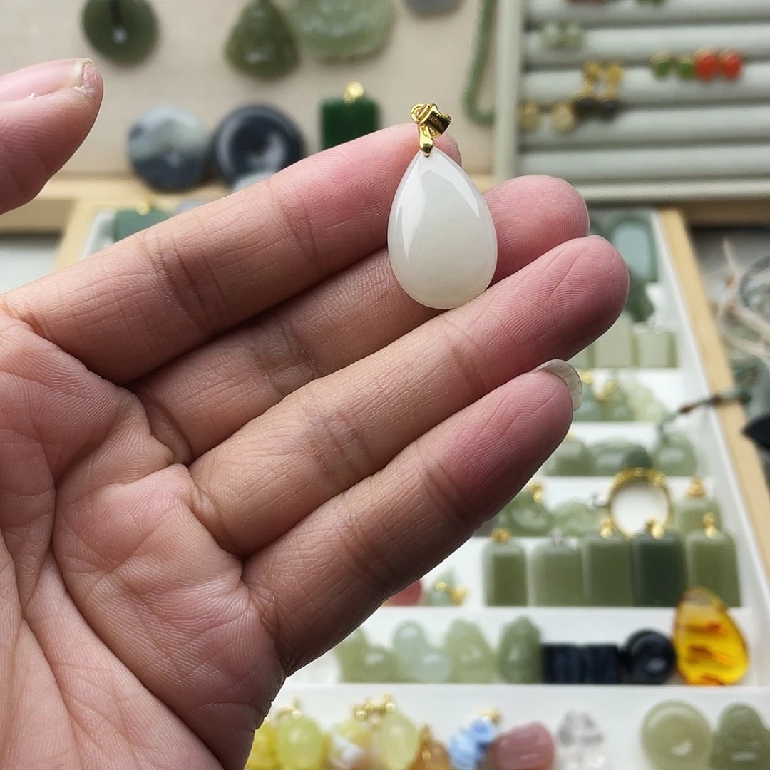 和田玉银S925镶嵌吊坠(不含链)