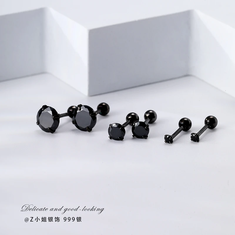 养耳洞耳钉足银锆石小姐睡觉免摘螺旋拧扣纯银耳骨钉耳饰男女
