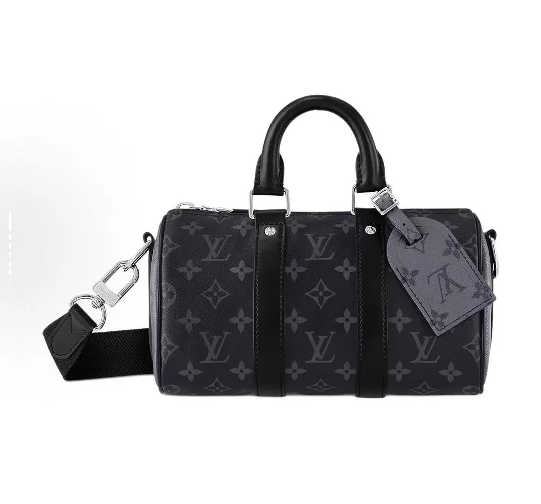 99新 LouisVuitton/路易威登 经典keepall25黑老花满印斜挎包