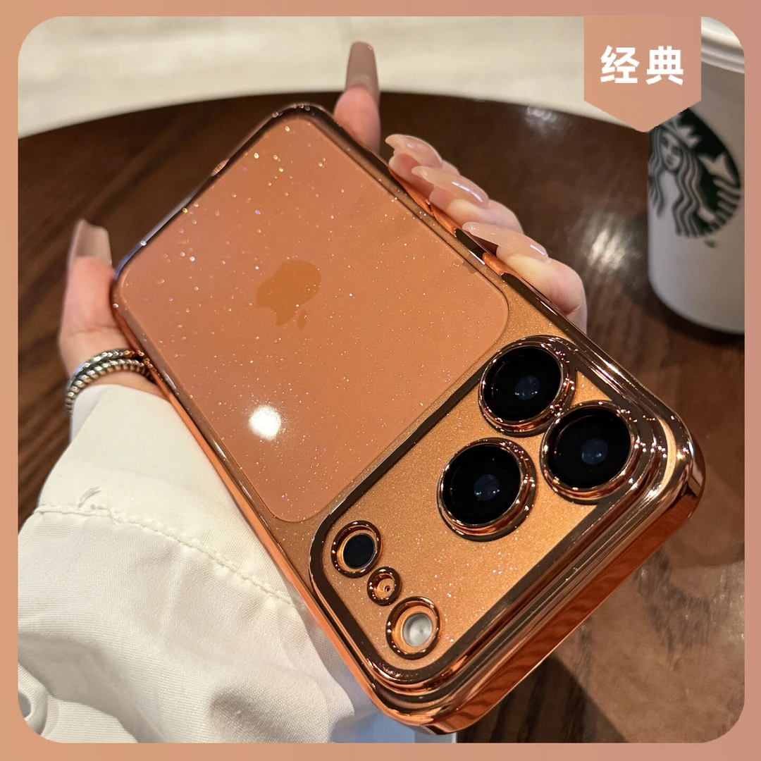 适用于苹果17promax手机壳透明超薄闪粉自带镜头膜网红男女款创意