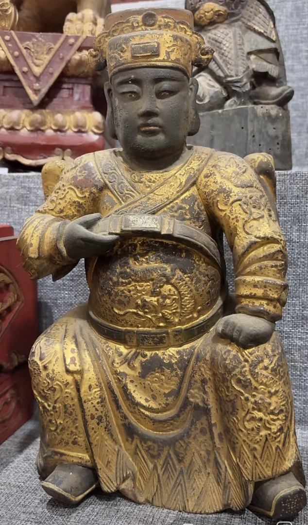 老木雕鎏金广泽一尊