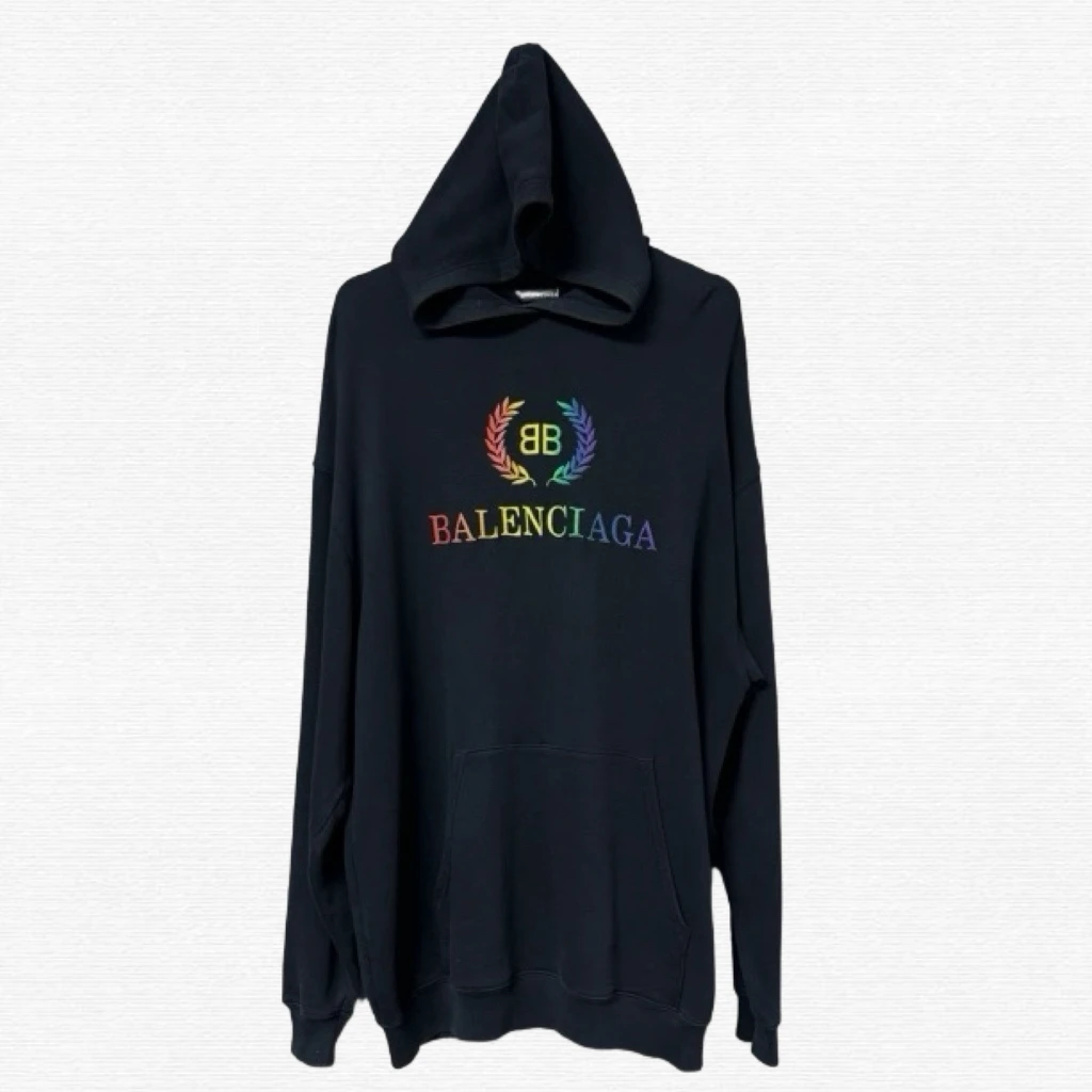 99新 Balenciaga/巴黎世家 彩虹麦穗刺绣logo连帽卫衣/M码/70923