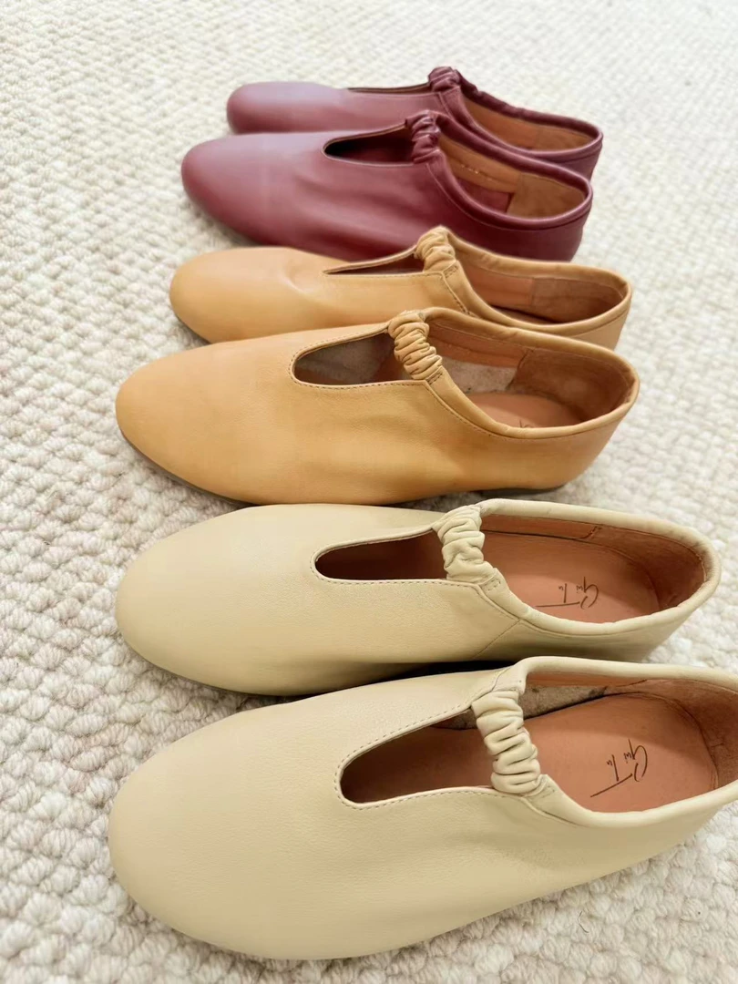 【和家2025新款女鞋】休闲一字带浅口软底真皮文艺尖头奶奶鞋-0231