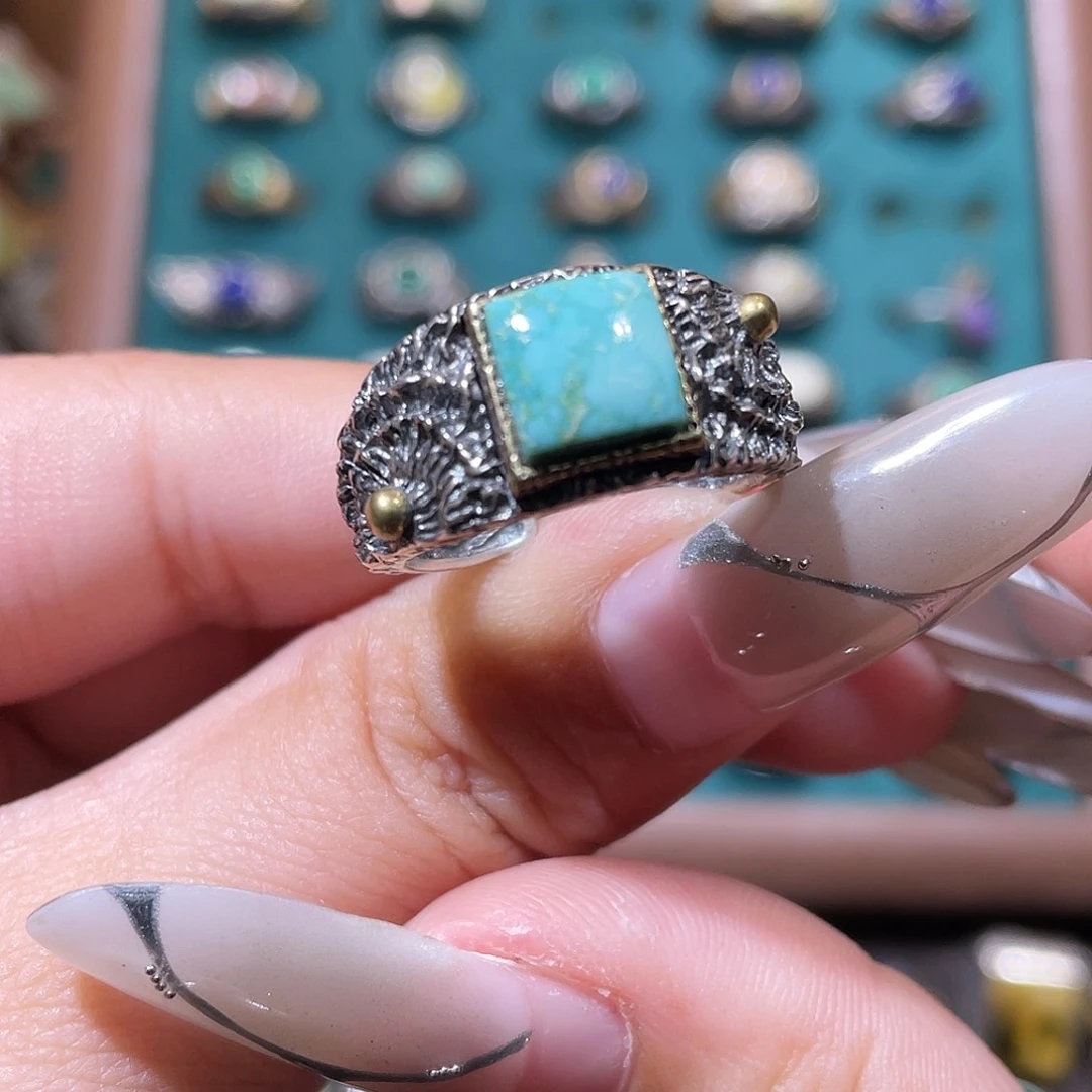 一***獸绿松石银S925镶嵌戒指戒指