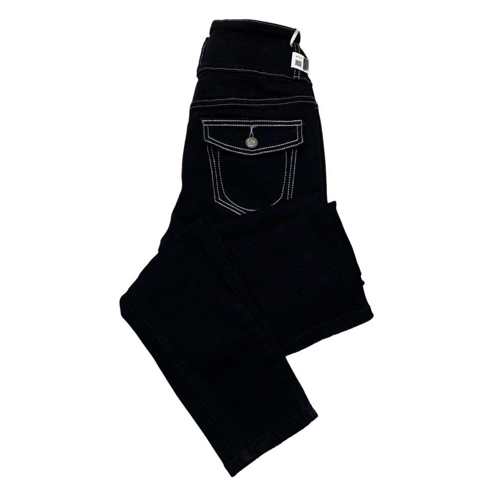 DQ6730秋季新款洋气明线设计高腰显瘦弹力牛仔九分小脚裤