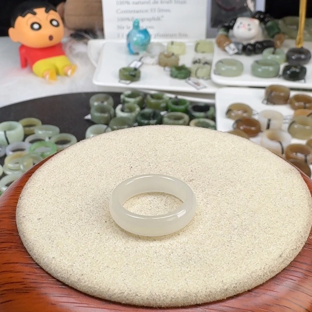 等***开和田玉未镶嵌戒指o58冰白细条15.9