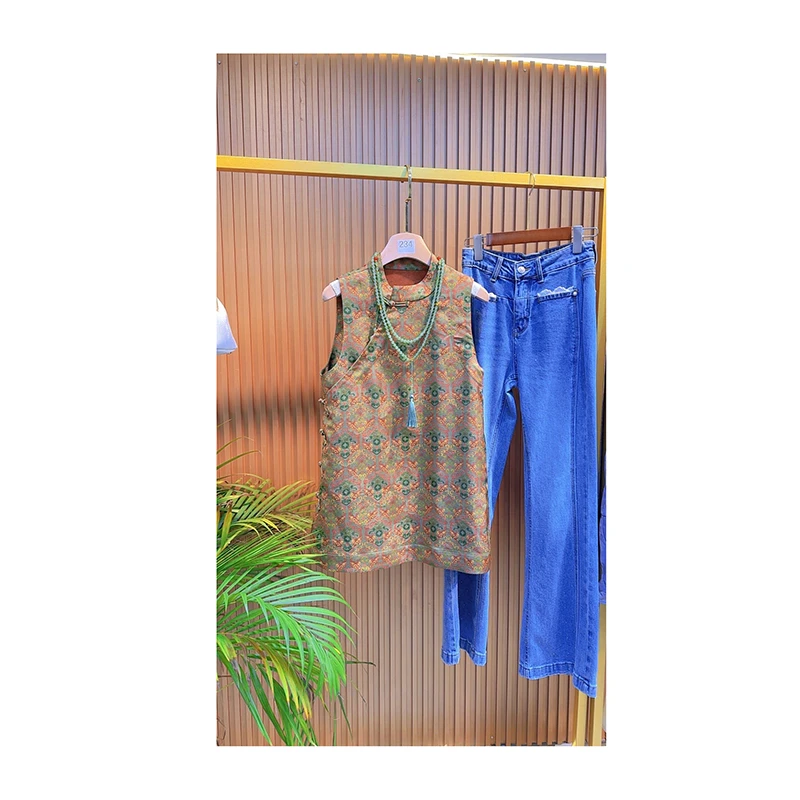 【绿水波澜】新中式复古宽松中长款无袖马甲裙女