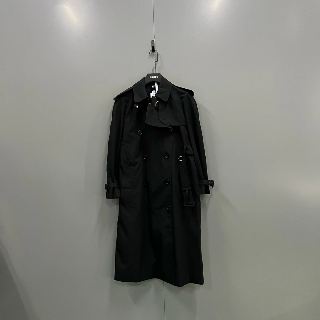 99新 BURBERRY/博柏利 tt9 黑色双排扣长款风衣 34码/016590