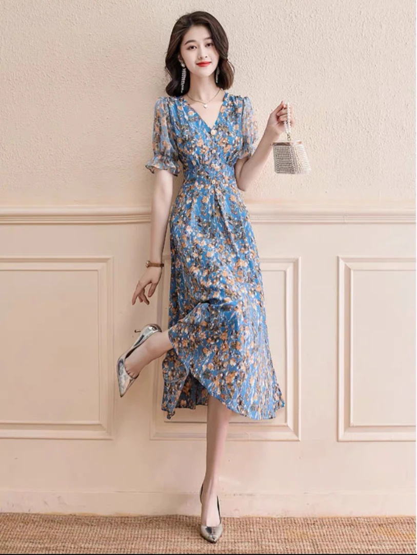 14 专柜撤柜茶歇法式碎花连衣裙