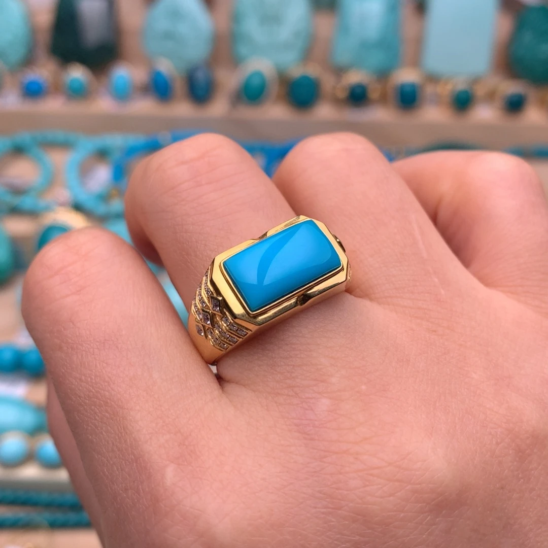 绿松石18K金镶嵌珠宝奇石