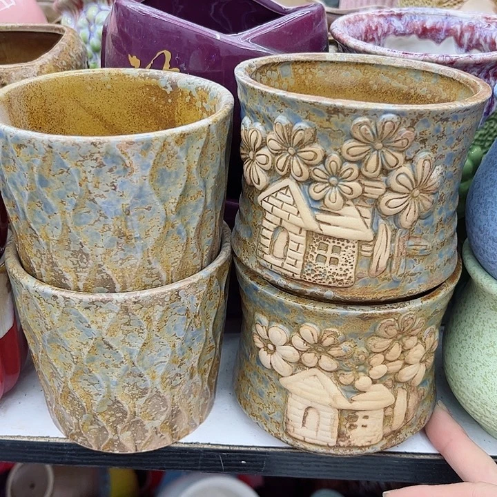 多肉绿植陶瓷花盆9.9包邮，有孔