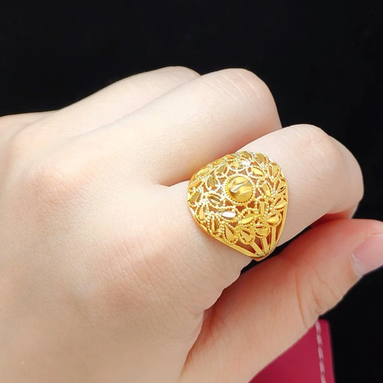 铜合金戒指 民族风植物花卉金色女活口龙凤呈祥女士结婚首饰