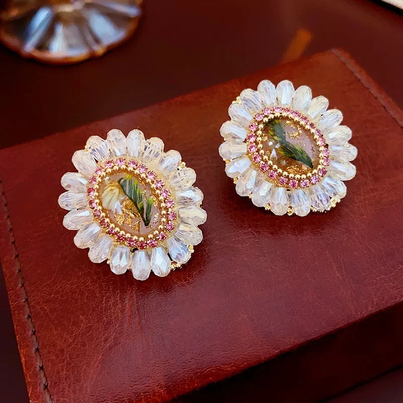 钛钢耳饰 1030欧美风耳钉植物花卉仙女风气质法式百搭时尚古风女