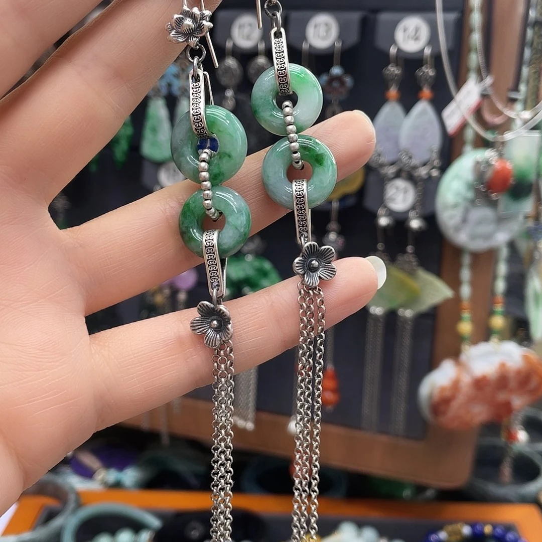 翡翠耳饰银S925镶嵌夜*杯ch b g h h g b