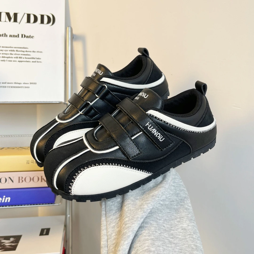 环球秋季黑色德训鞋女2025新款魔术贴薄底鞋子休闲轻便舒适板鞋潮