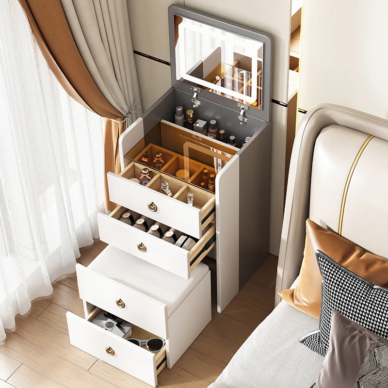 厂家现代简约卧室迷你翻盖化妆柜带镜多功能首饰收纳抽屉式储物柜