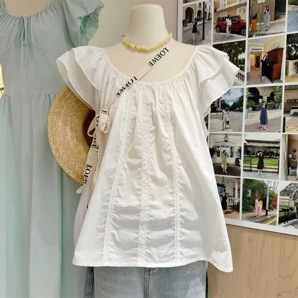 小清新法式小飞袖上衣圆领衬衫女夏季新款设计感休闲气质温柔小衫