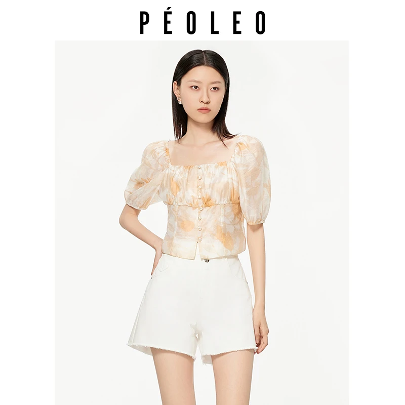 飘蕾2025夏季新款设计感气质时尚花版方领衬衫上衣女PK6109242