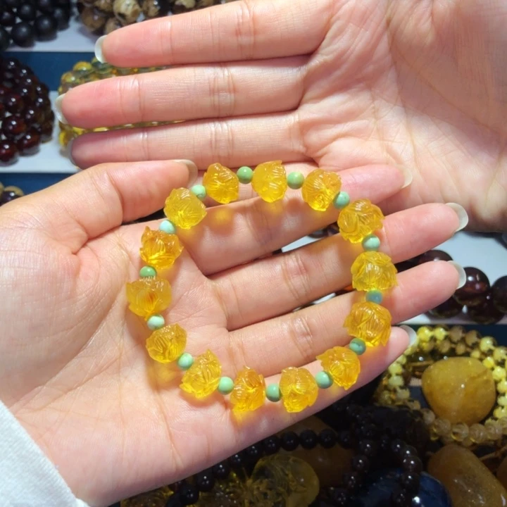 康***店琥珀未镶嵌手链金珀莲花珠手串