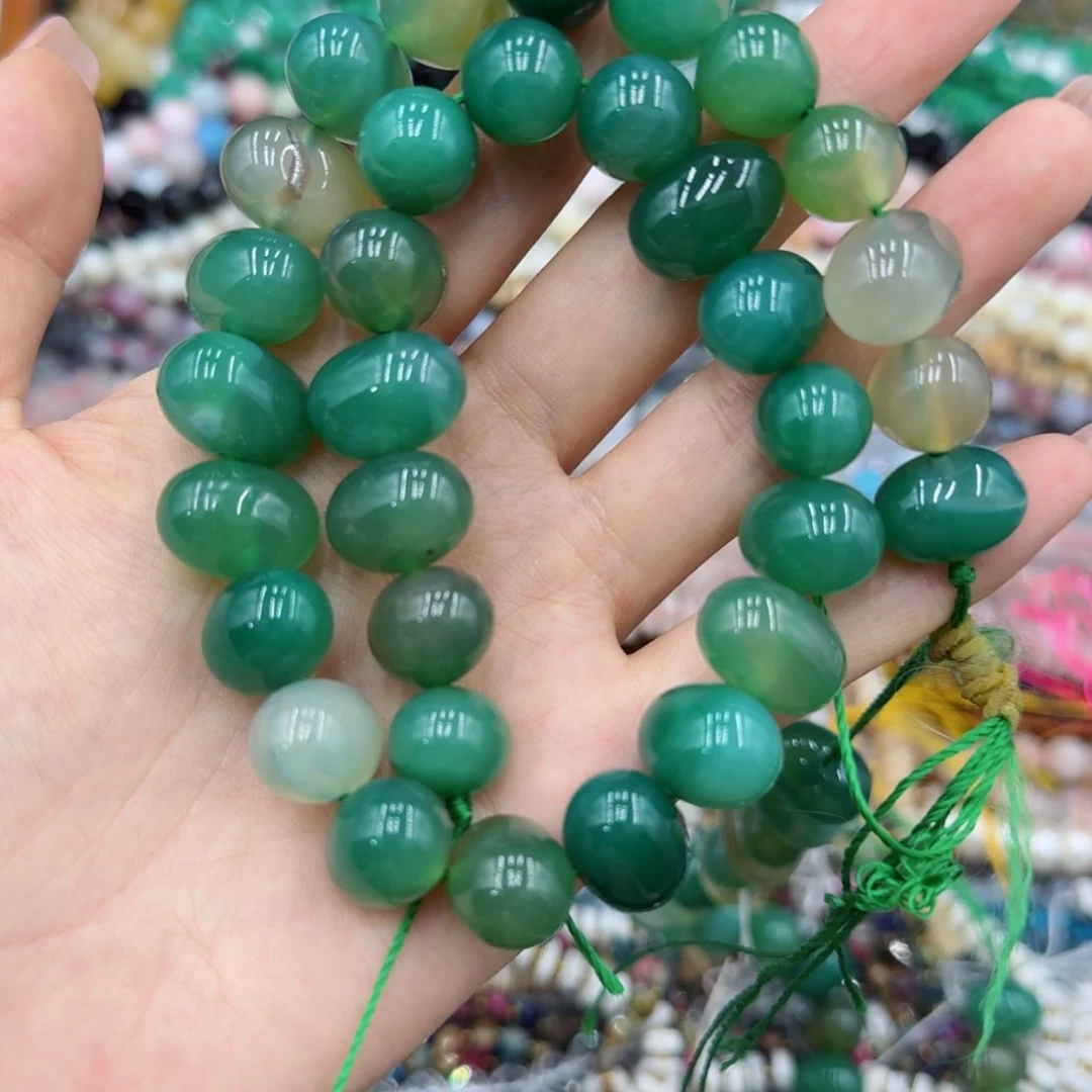 玛瑙/玉髓未镶嵌珠宝半成品绿玛瑙土豆珠一条