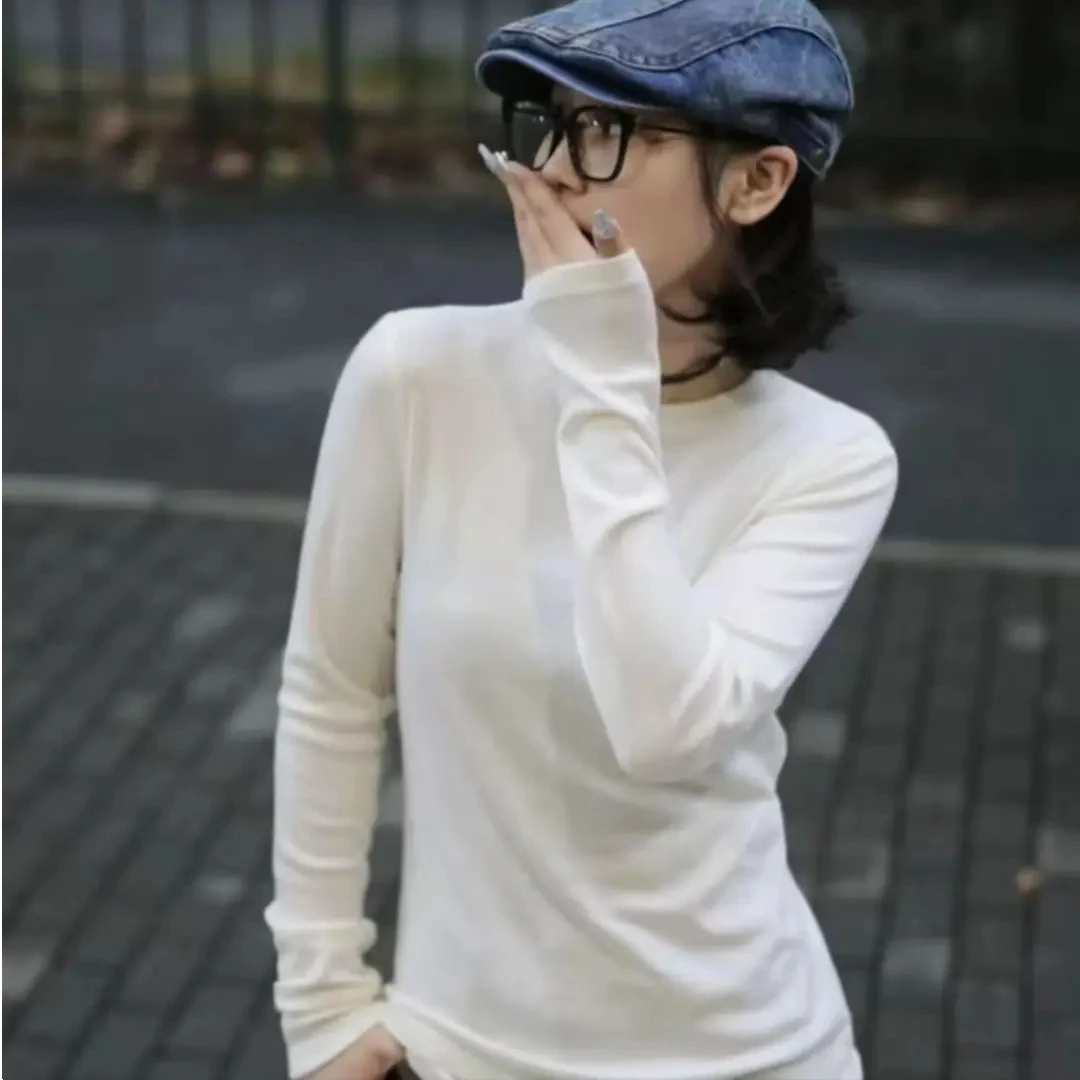 阿玛施AMASS长袖针织修身圆领套头百搭春秋长针织衫打底衫5300886