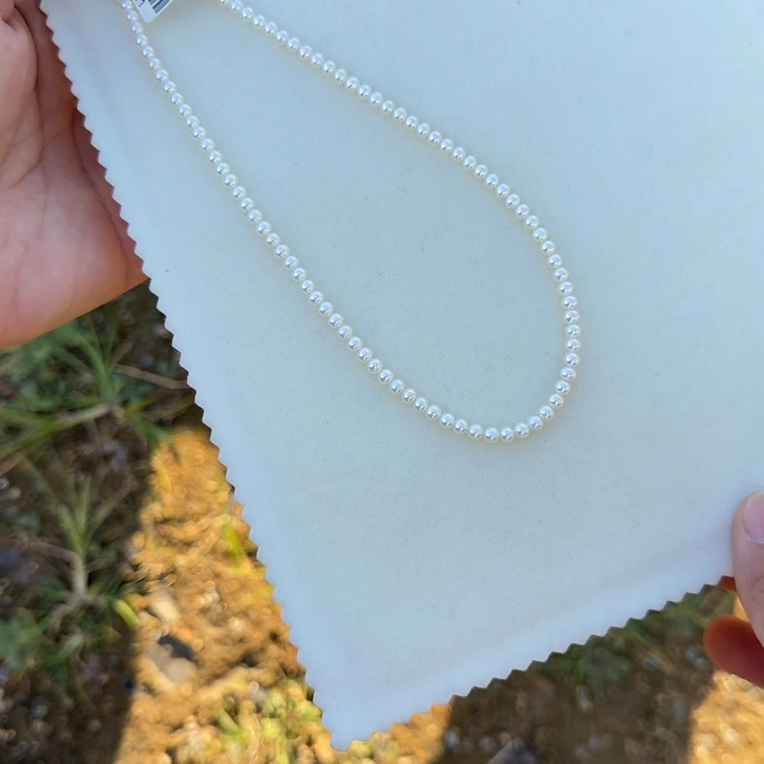 颈饰银S925镶嵌淡水珍珠3-4无核极光镜面正圆无暇炫彩冷白