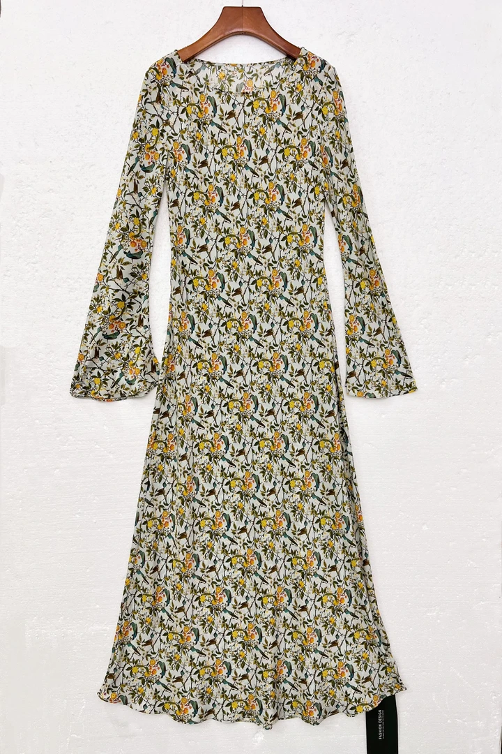 【ZH】云枝翠长裙收腰斜裁修身显瘦连衣裙100%桑蚕丝KDL1759