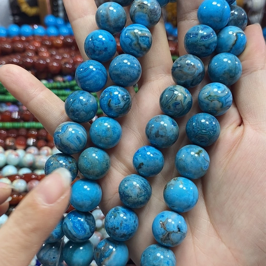 玛瑙/玉髓未镶嵌珠宝半成品蓝地球玛瑙一条卡14mm