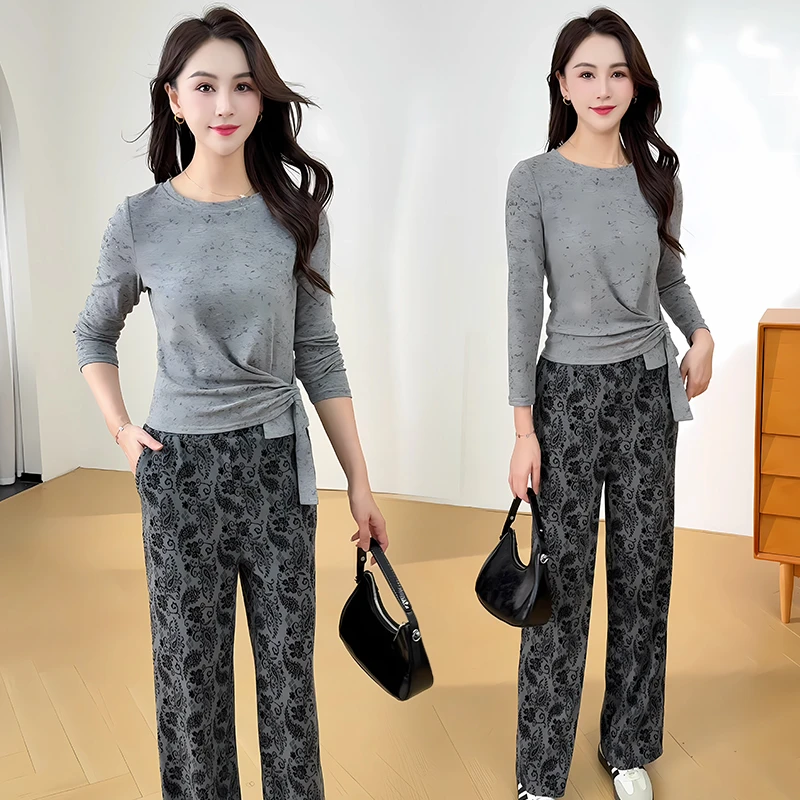 春秋小众法式阔腿裤妈妈两件套装女气质显瘦休闲轻奢女神范裤套装