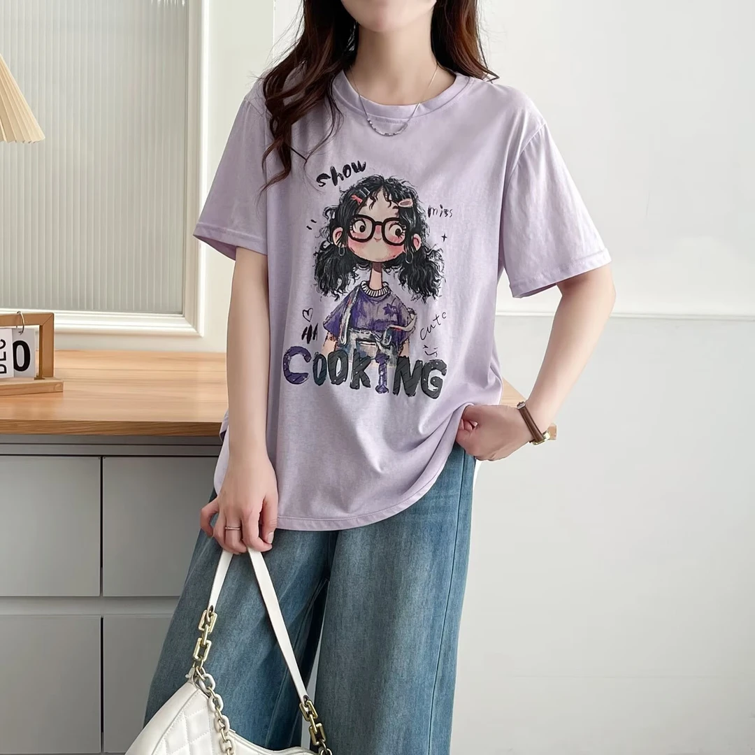 大码女装 胸106-130卡通印花短袖9661#