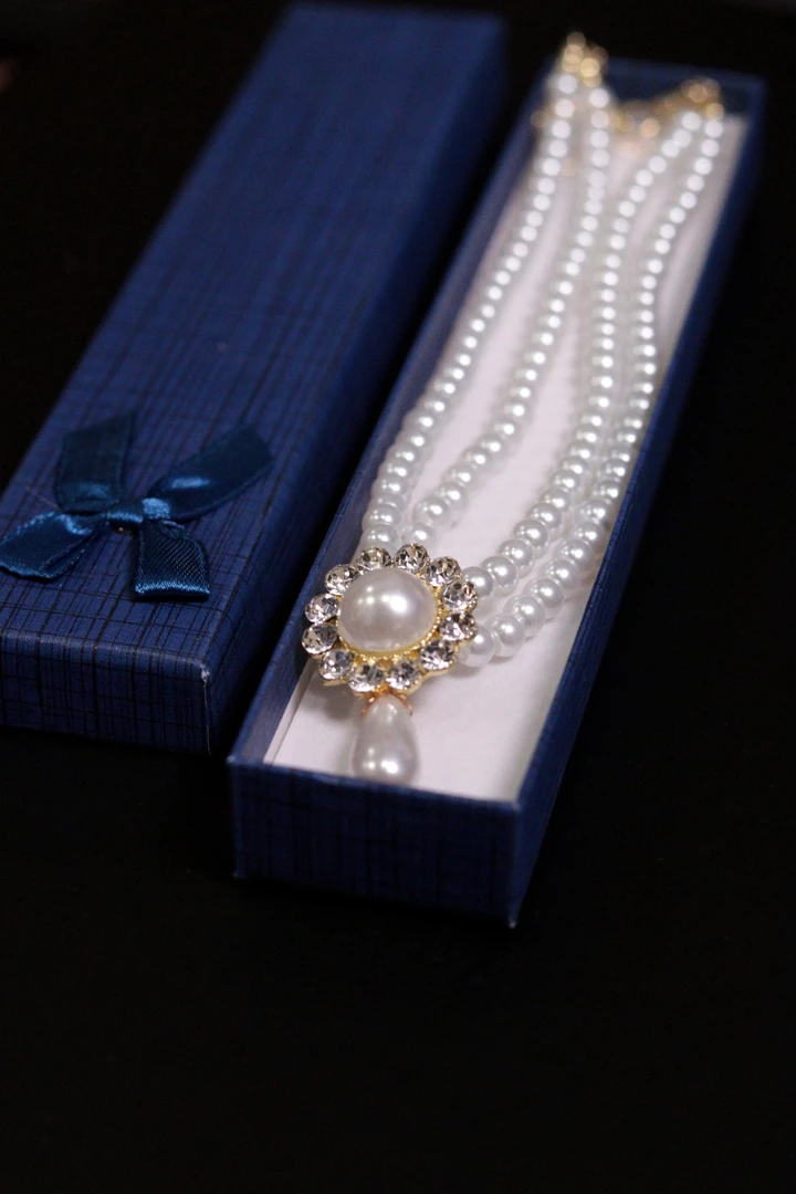 合金仿珍珠项链 复古宫廷风双层珍珠气质宴会礼服配饰项链