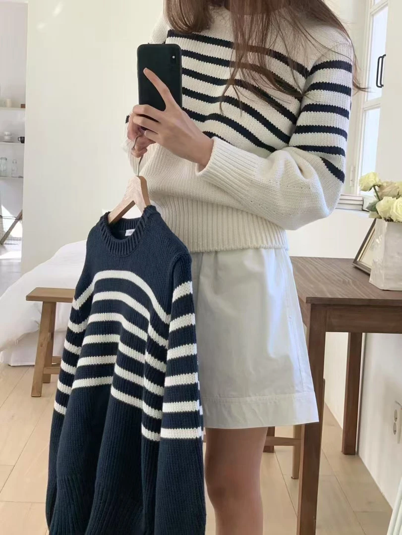 韩国东大门2025新款女装  904a 毛衣长袖条纹套头