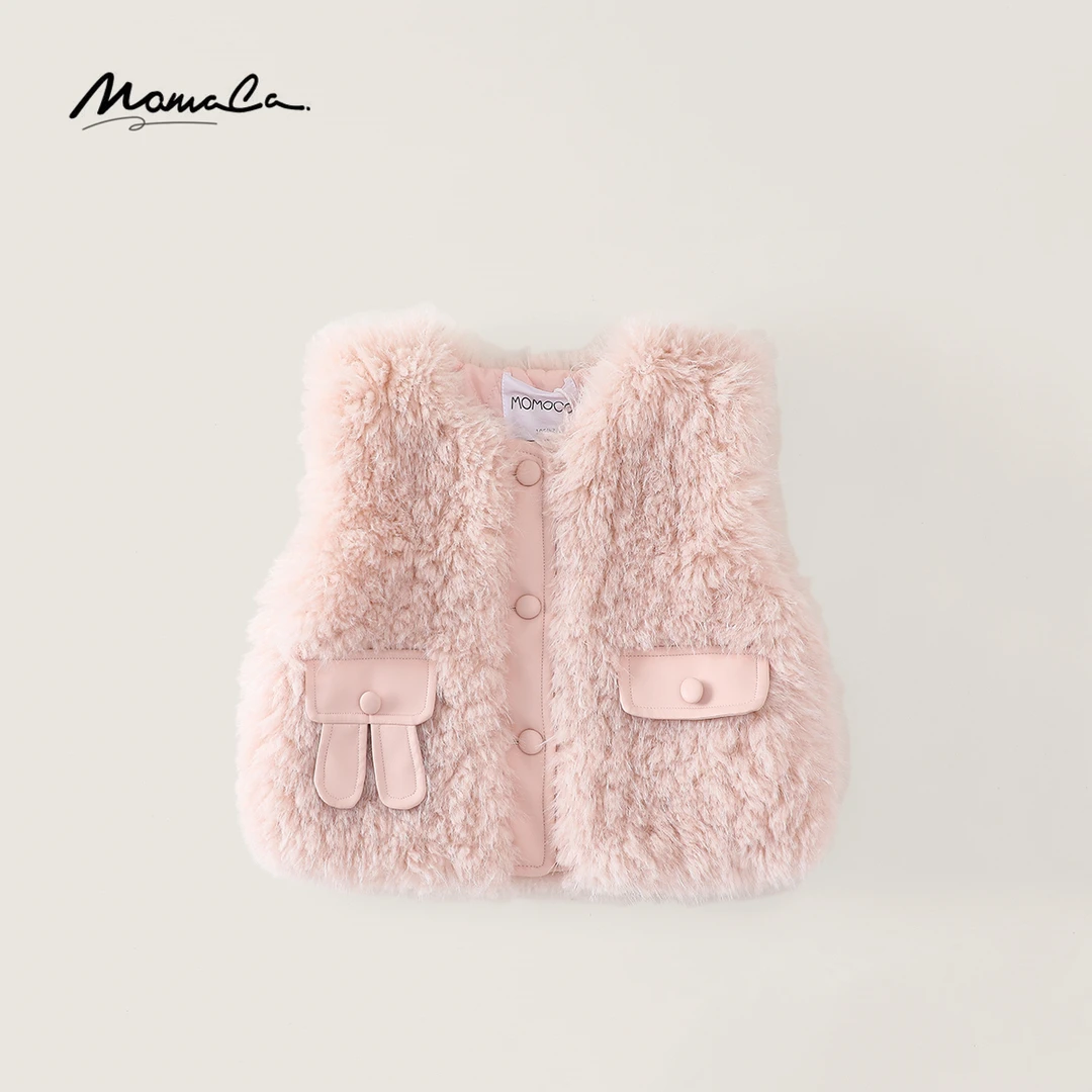 MOMOCO女童冬季儿童时尚百搭保暖兔耳朵毛毛夹棉马甲77880132001