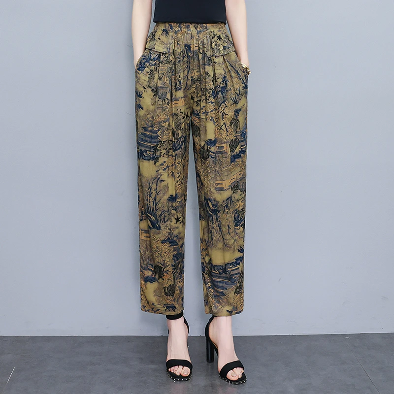 棉绸阔腿裤妈妈宽松中老年休闲裤九分裤夏装中老年女装气质直筒裤