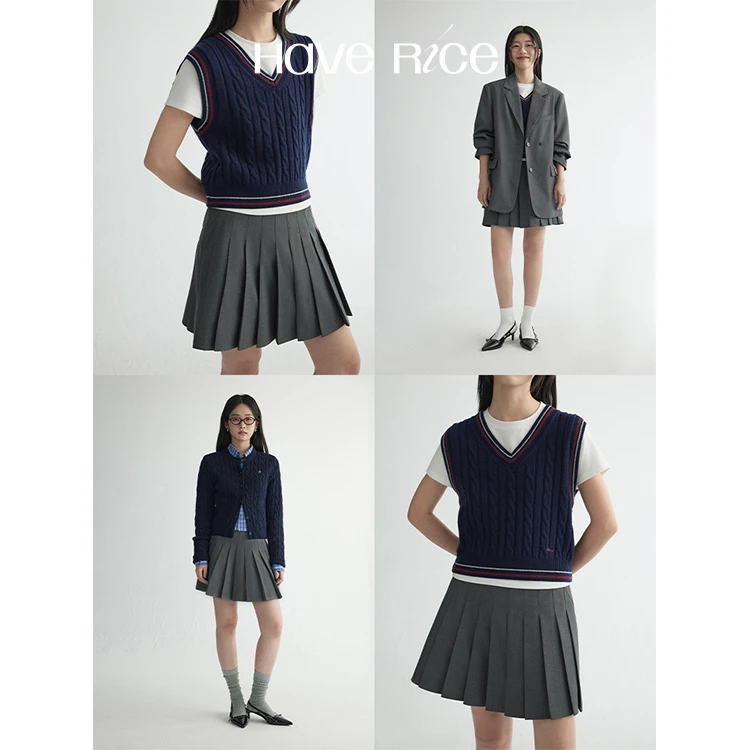 【TR百褶裙半裙】HAVERICE饭馆 学院信笺经典学院风灰色TR百褶裙