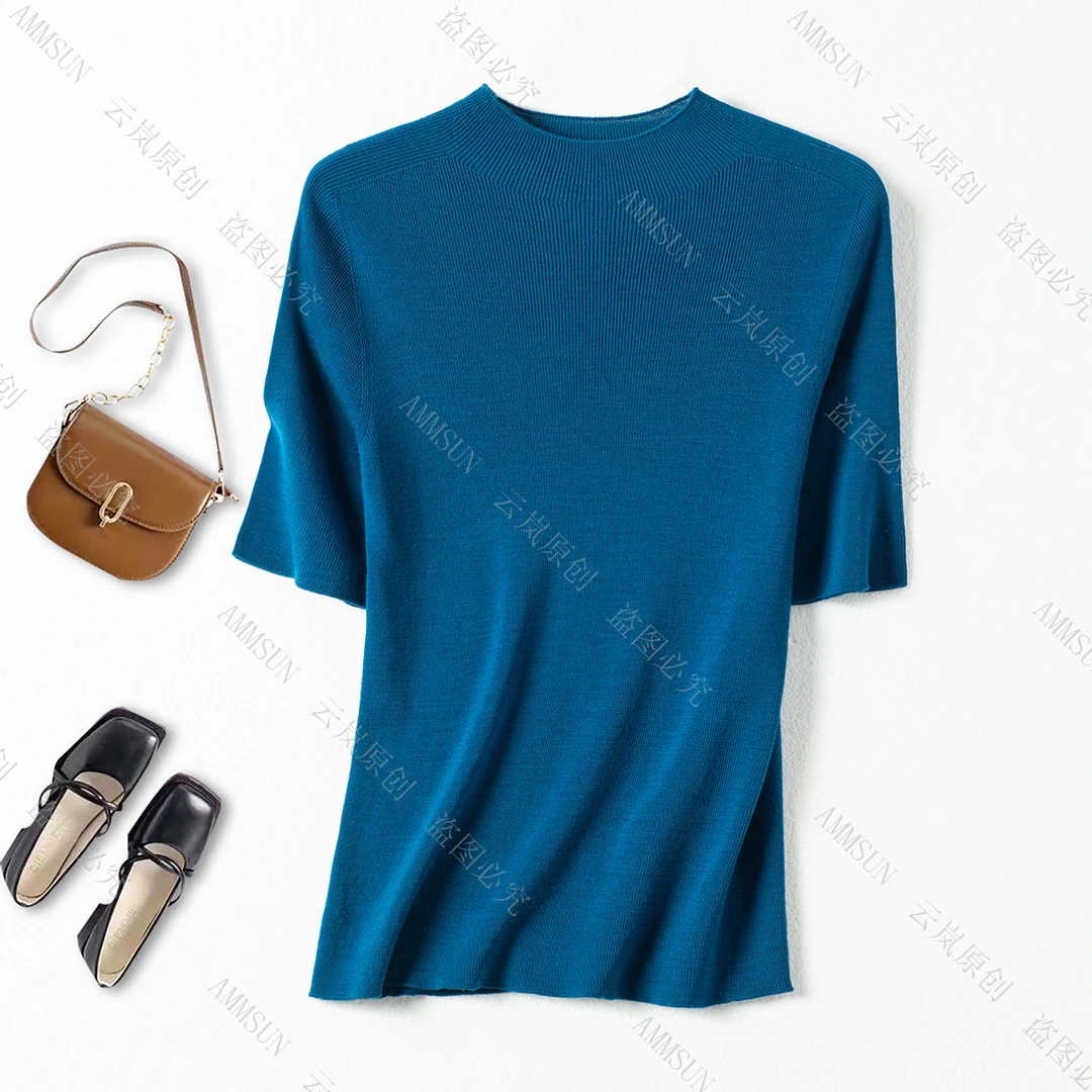 半高领中袖【100%精纺羊毛衫】紧密纺新澳18针60支可机洗无缝女款