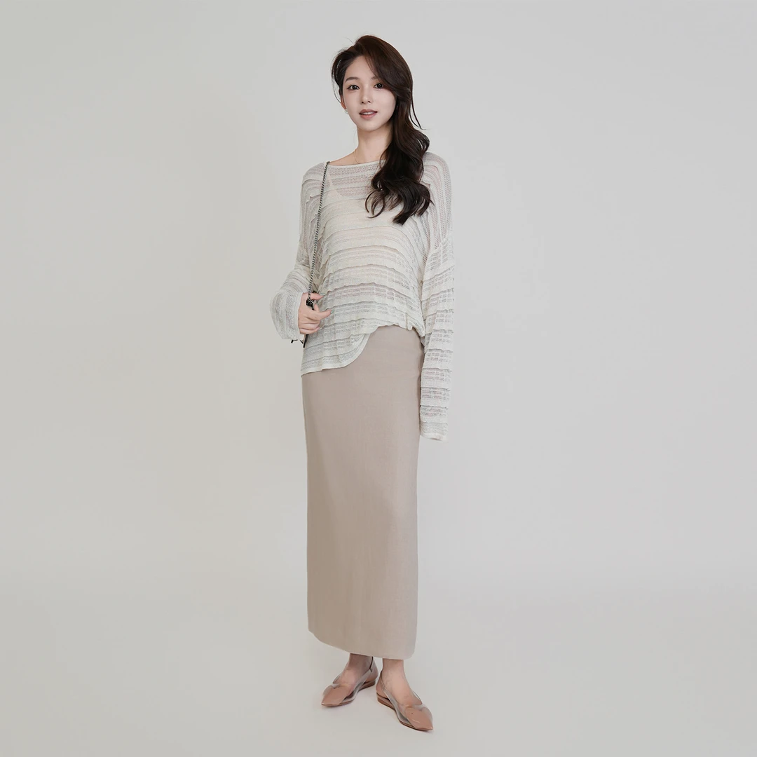 CsyX2-2025S/S早秋新款 简约廓形垂感镂空一字领针织衫CZ5CZ003