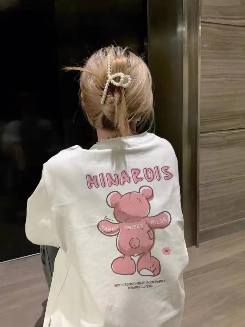 夏季春夏宽松印花设计师圆领T恤半袖百搭休闲卡通学生 纯棉