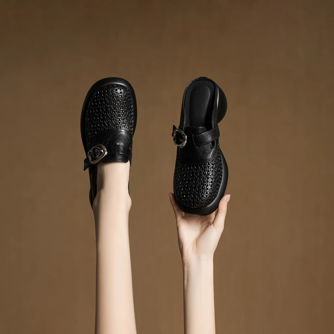 2025年新款头层羊皮跟高6公分休闲凉鞋