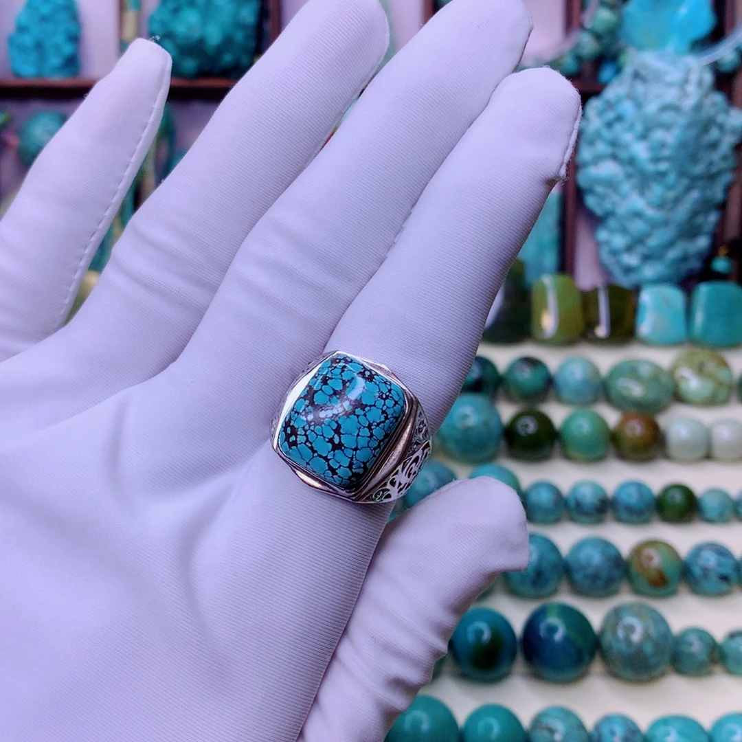 绿松石银S925镶嵌原矿绿松石