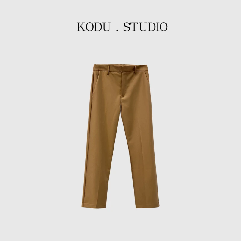 【刻度KODU】XZ-5157春季高腰通勤斜纹肌理微弹九分西装直筒裤