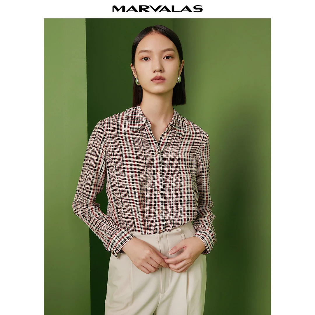 【粉丝专属】格纹衬衫女夏季衬衣通勤风上衣内搭衬衣M331291