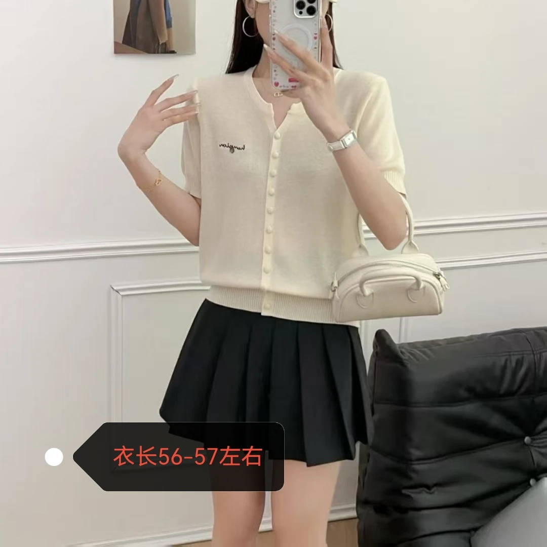 简约百搭纯色显瘦针织开衫短袖上衣