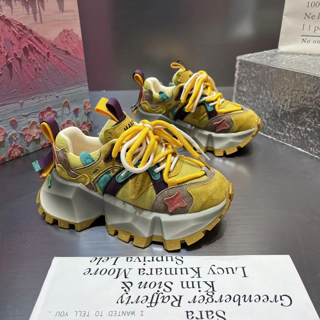 2025早春新款时尚华夫鞋老爹鞋百搭休闲鞋厚底增高女鞋爆款阿甘底