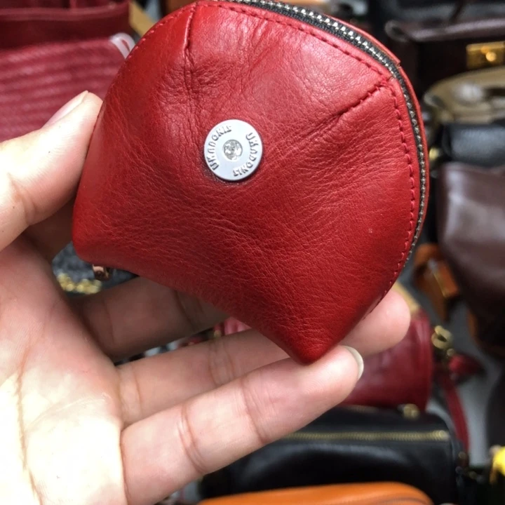 头层牛皮红色小零钱包