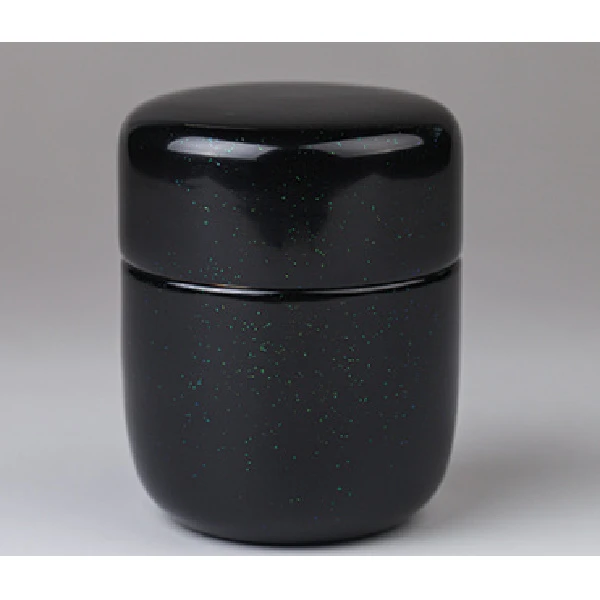 QWWHT圆桶型黑色银胎茶叶罐 漆器